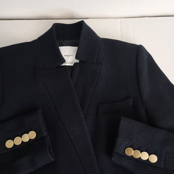 Mango Wool Blend Double Breasted Mid-Thigh Suit Coat Navy Blue Women’s XXS EUC - Picture 6 of 16